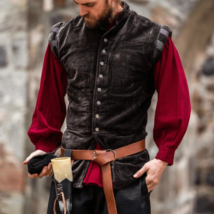 Brown Sleeveless Viking Vest | Velvet with Button Closure-7-Viking Warrior