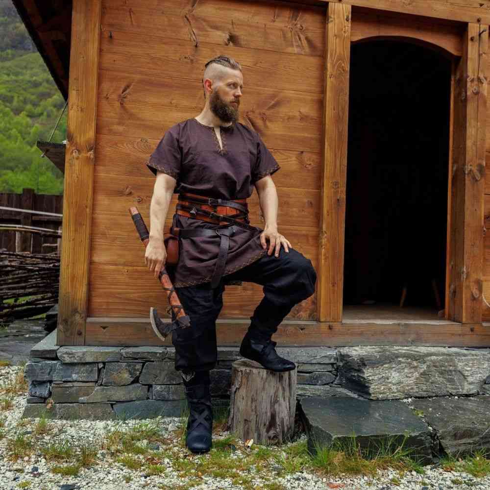 Black Linen Viking Pants-4-Viking Warrior