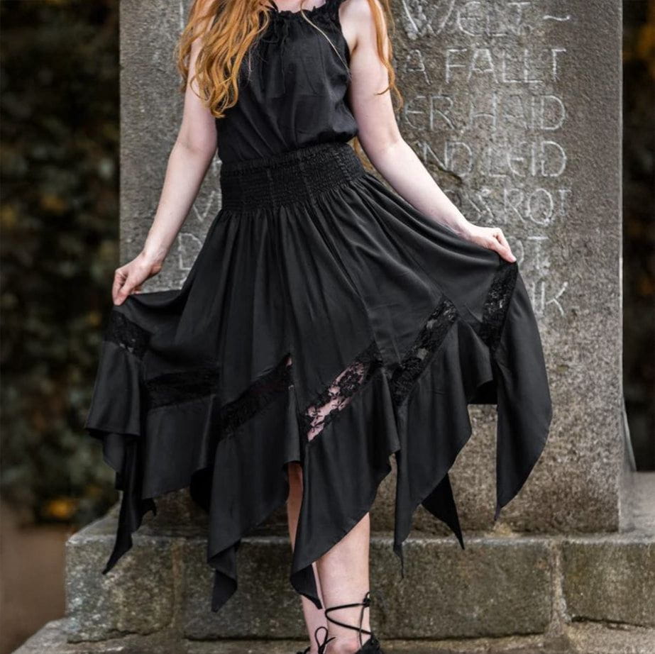 Black Viking Skirt | Flowing Silhouette with Lace Detailing XXL