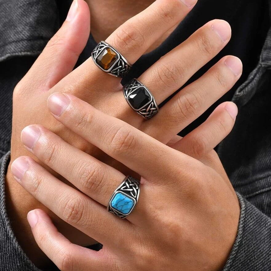 Celtic Knot Stainless Steel Ring with Stone