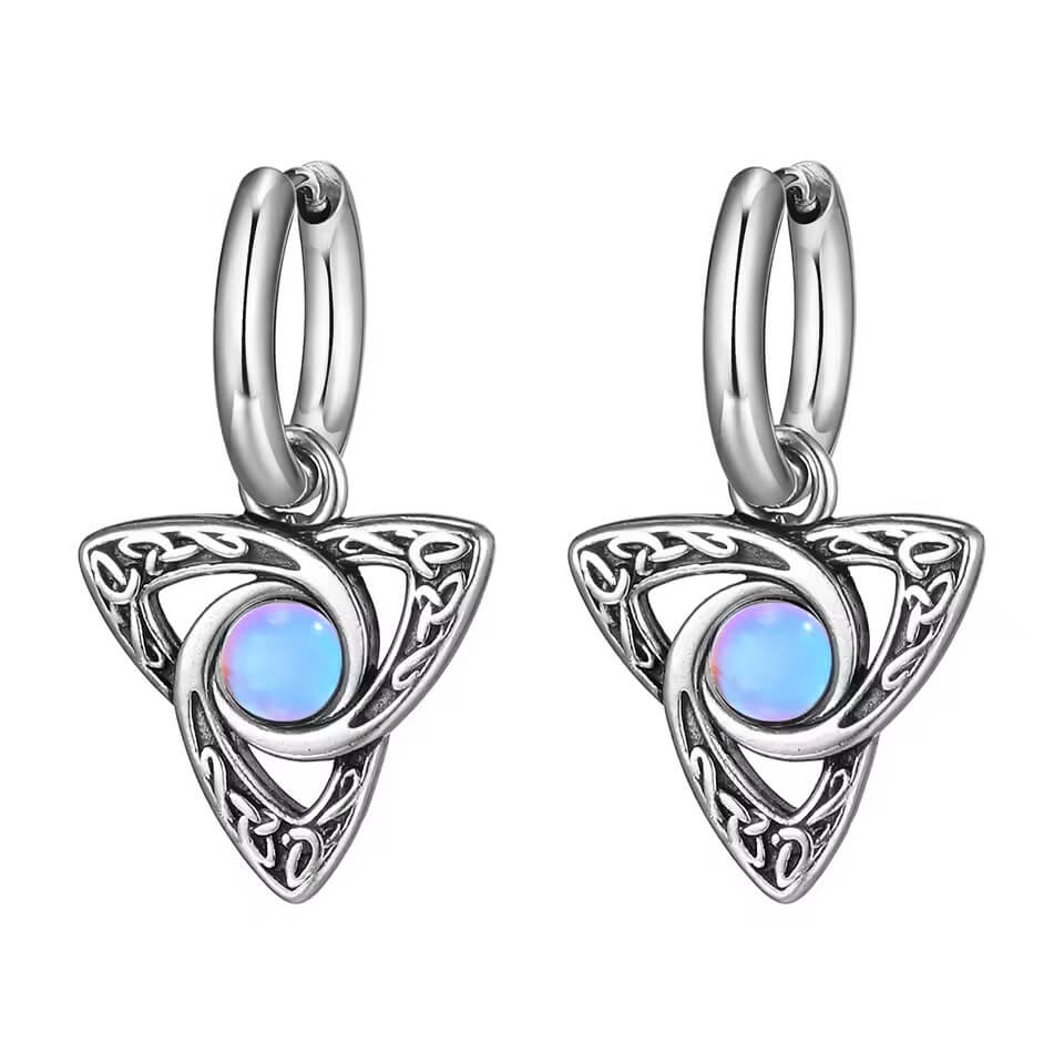 Celtic Trinity Knot Drop Earrings with Stone Center