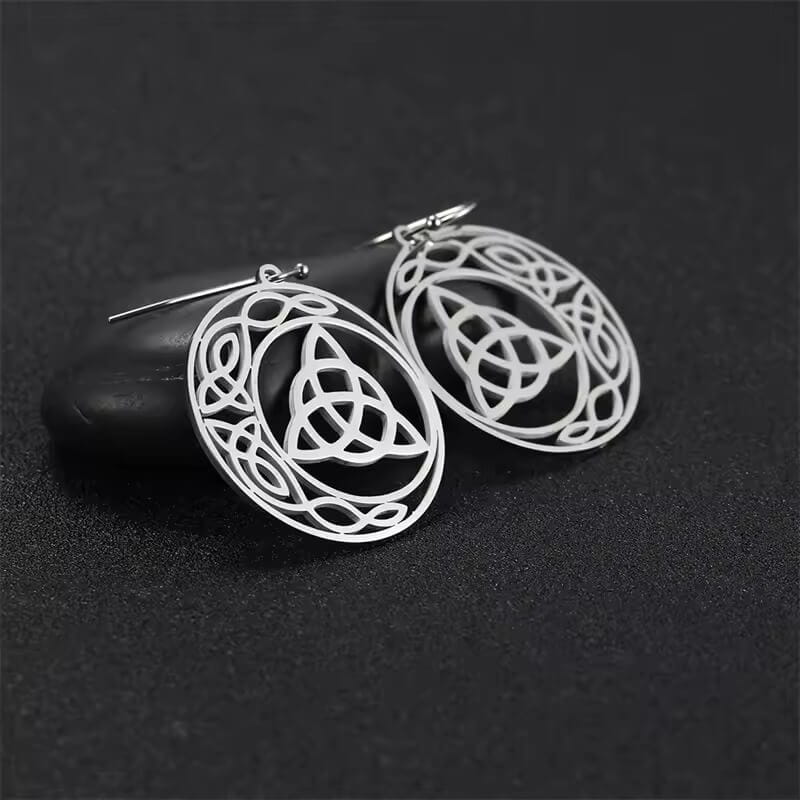 Celtic Trinity Knot Oval Hoop Earrings with Knotwork