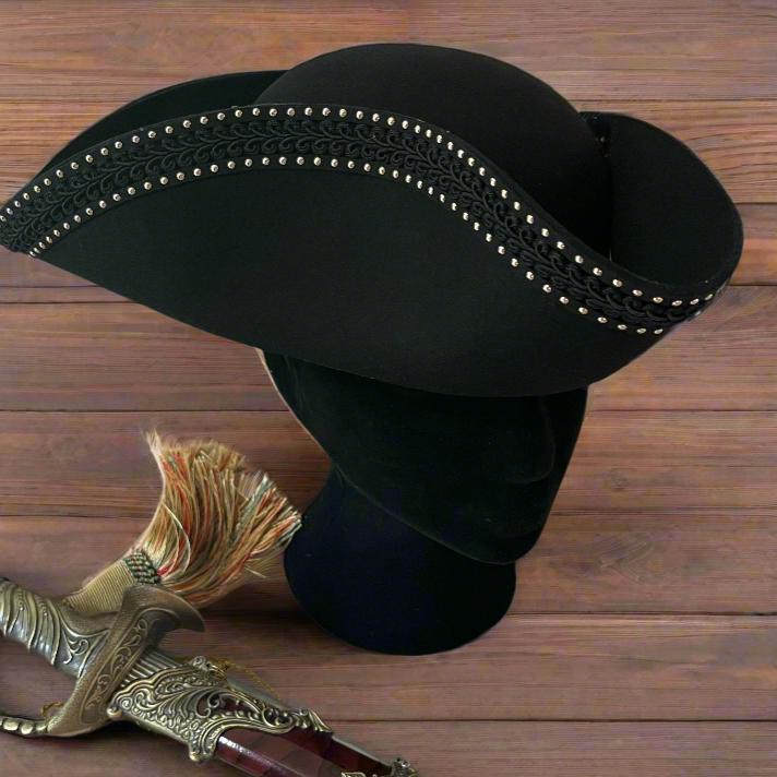 Black Pirate Tricorn Hat-1-Viking Warrior