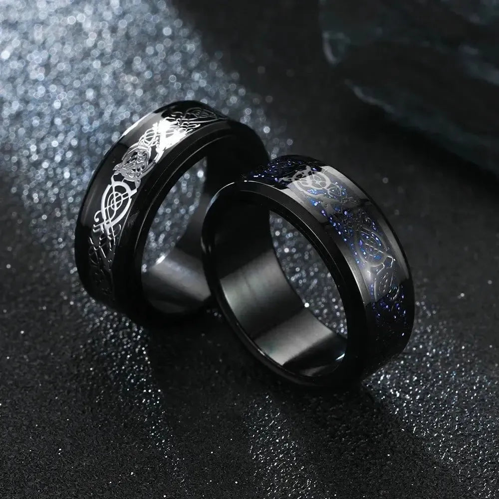 Viking Dragon Ring with Inlay Metal and Dragon Runes-4-Viking Warrior