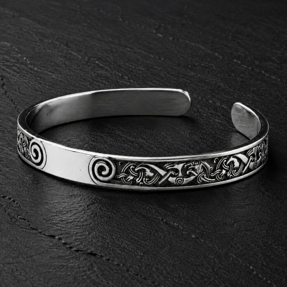 Viking Sterling Silver Cuff Bracelet | Celtic Spiral Knotwork