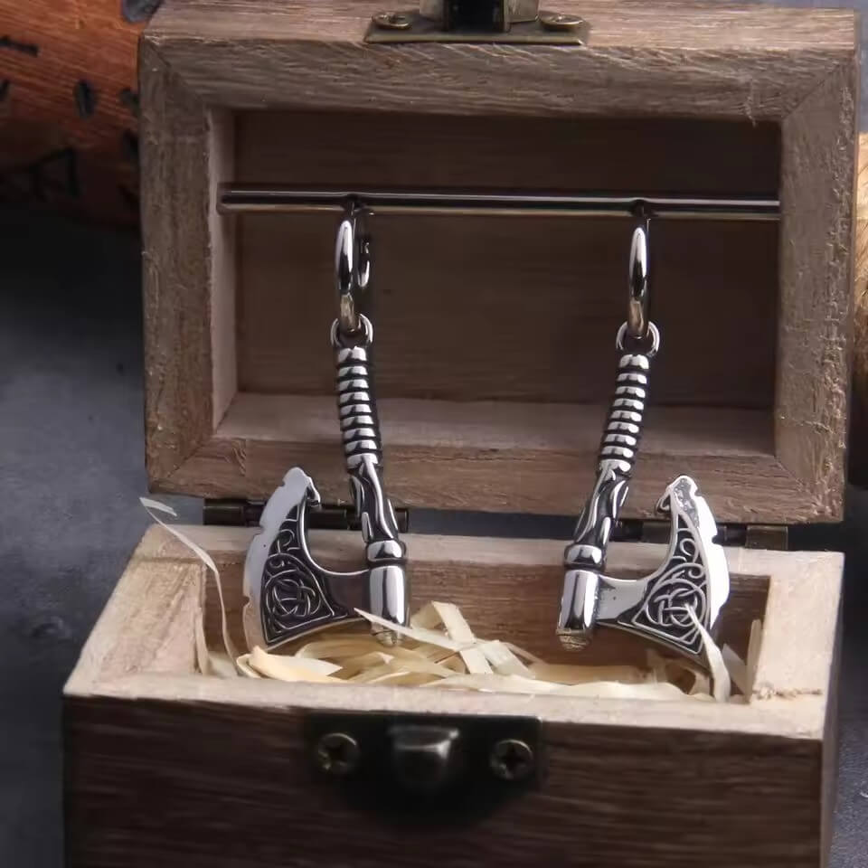 Viking Triquetra Axe Drop Earrings