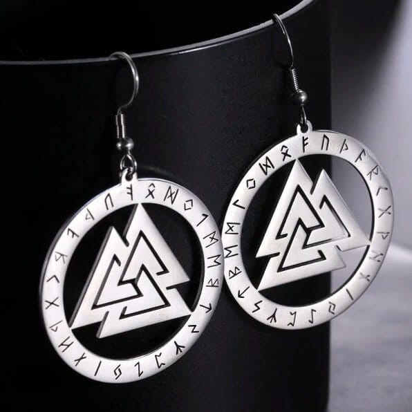 Viking Valknut Rune Circle Stainless Steel Earrings