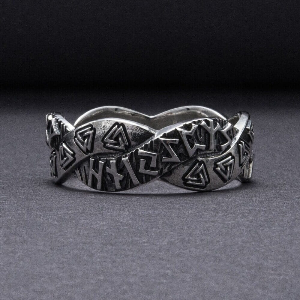 Viking Valknut Rune Silver Braided Ring