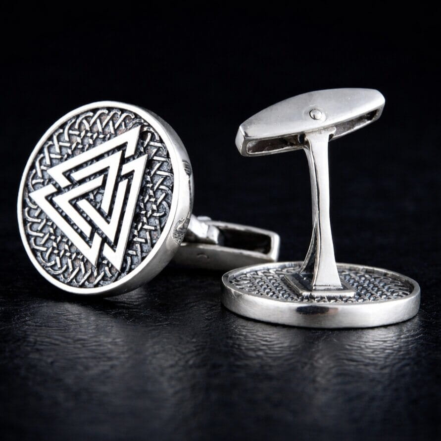 Viking Valknut Silver Cufflinks
