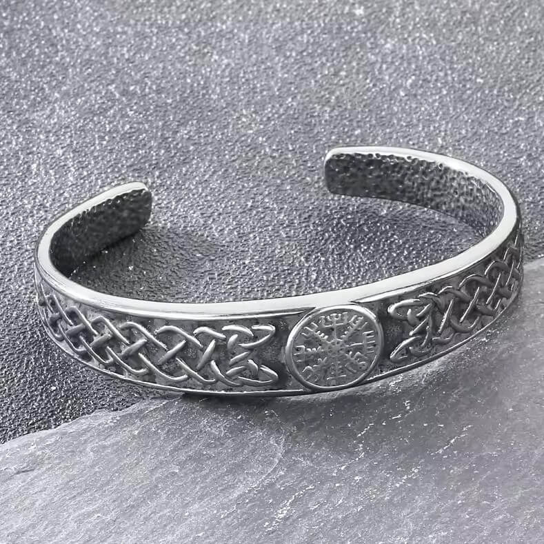 Viking Vegvisir Cuff Bracelet | Celtic Knotwork Open Band