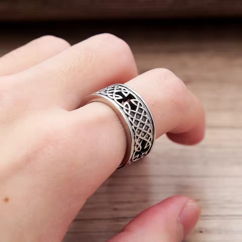 Celtic Knot Cross Stainless Steel Band Ring