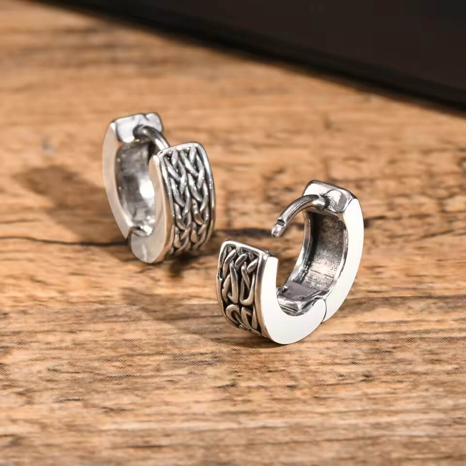 Celtic Knotwork Huggie Hoop Earrings in Stainless Steel