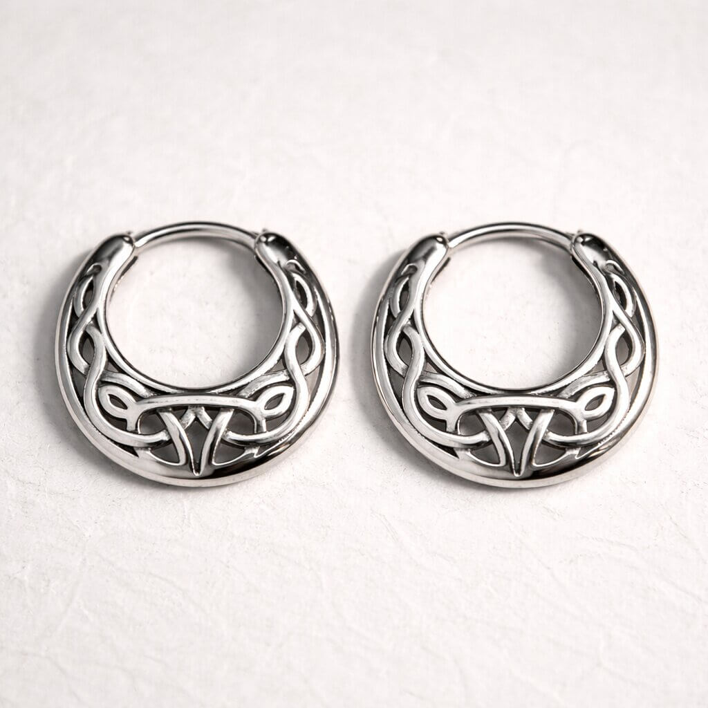 Celtic Knotwork Oval Hoop Earrings in Stainless Steel