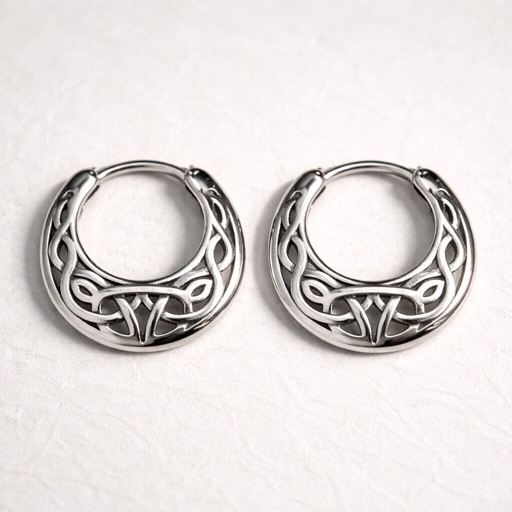 Celtic Knotwork Oval Hoop Earrings in Stainless Steel
