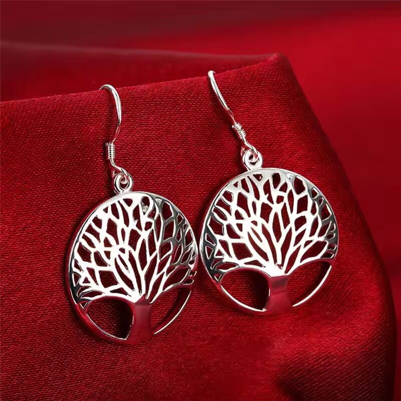 Celtic Tree of Life Round Drop Earrings in Sterling Silver