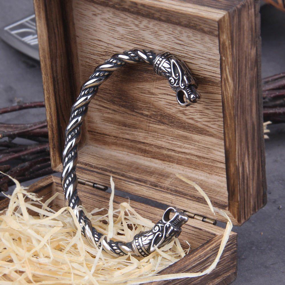 Knotwork Wolves or Ragnarok Geri and Freki Torc Bracelet