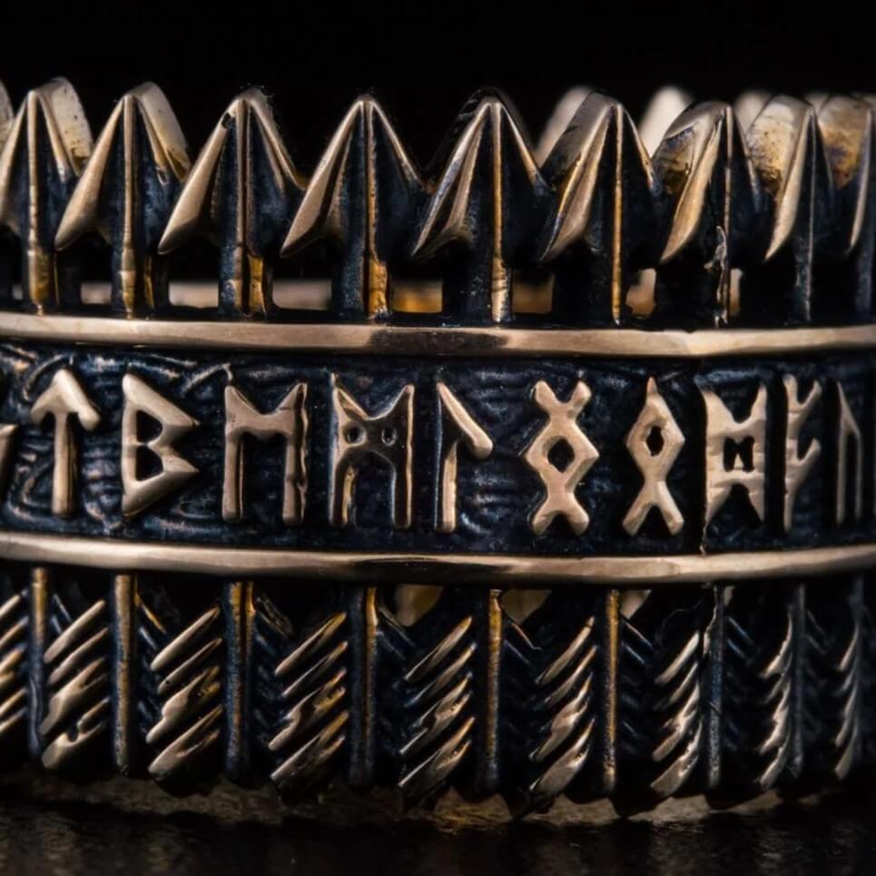 Nordic Tyr Arrow Ring | Bronze with Elder Futhark Runes
