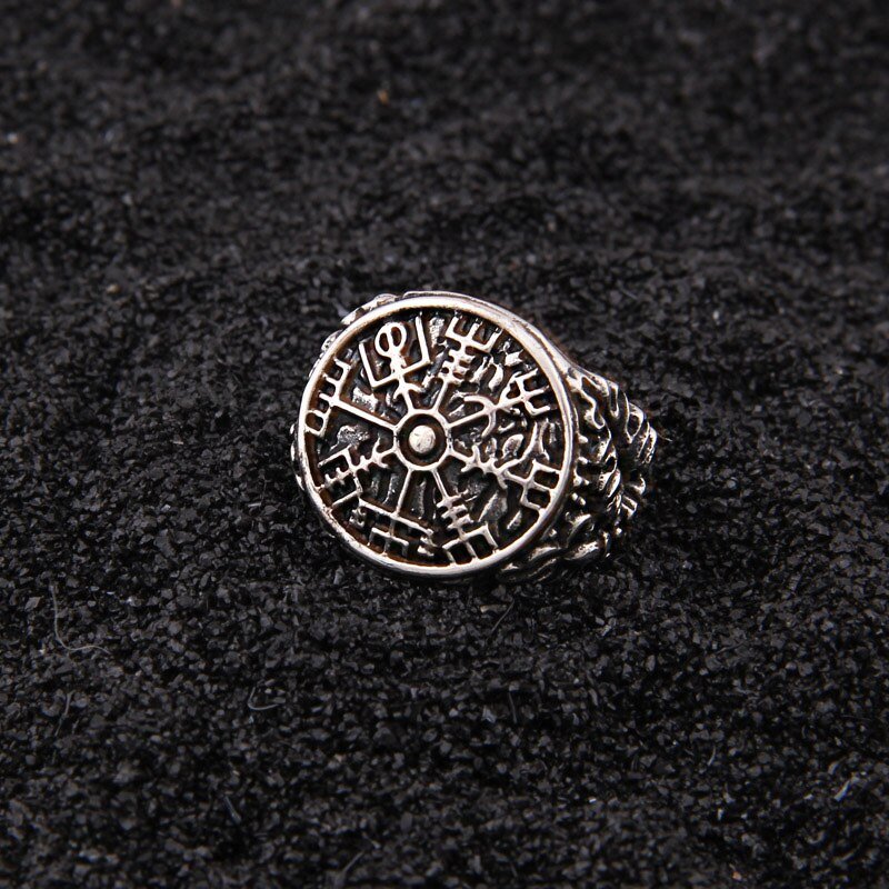 Silver Vegvisir Rune Viking Shield Ring