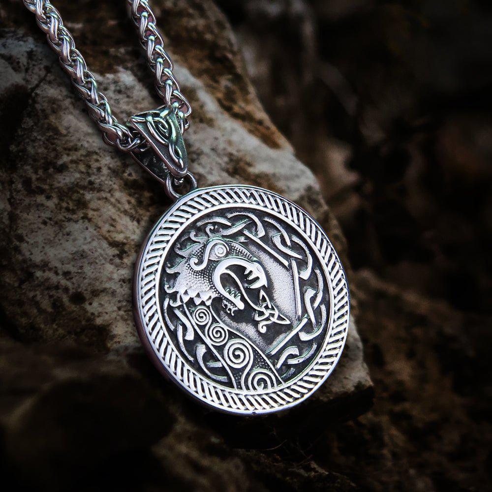 Stainless Steel Valhalla Viking Dragon Necklace-1