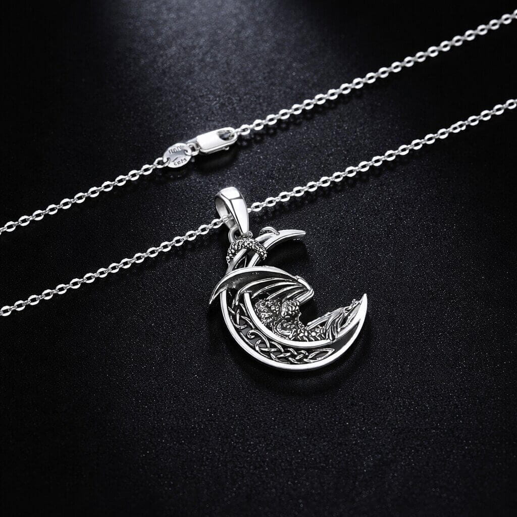 Sterling Silver Celtic Moon Dragon Necklace
