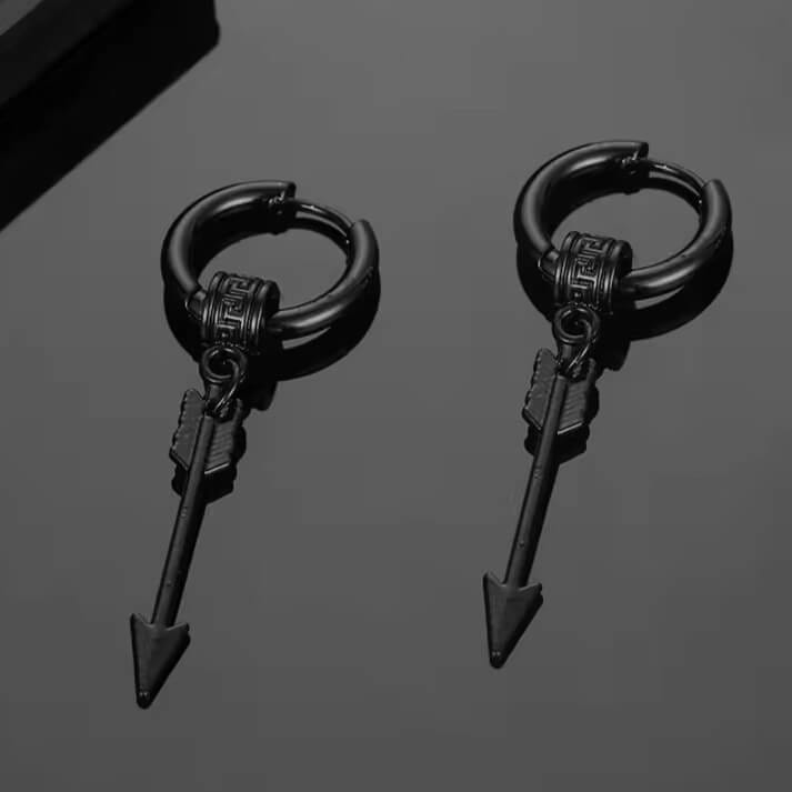 Viking Arrow Drop Hoop Earrings | Nordic Engraved