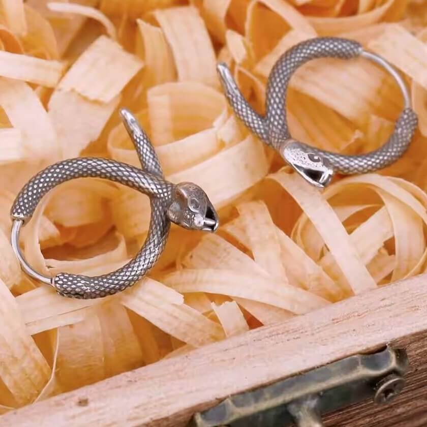 Viking Coiled Serpent Hoop Earrings | Antiqued Finish