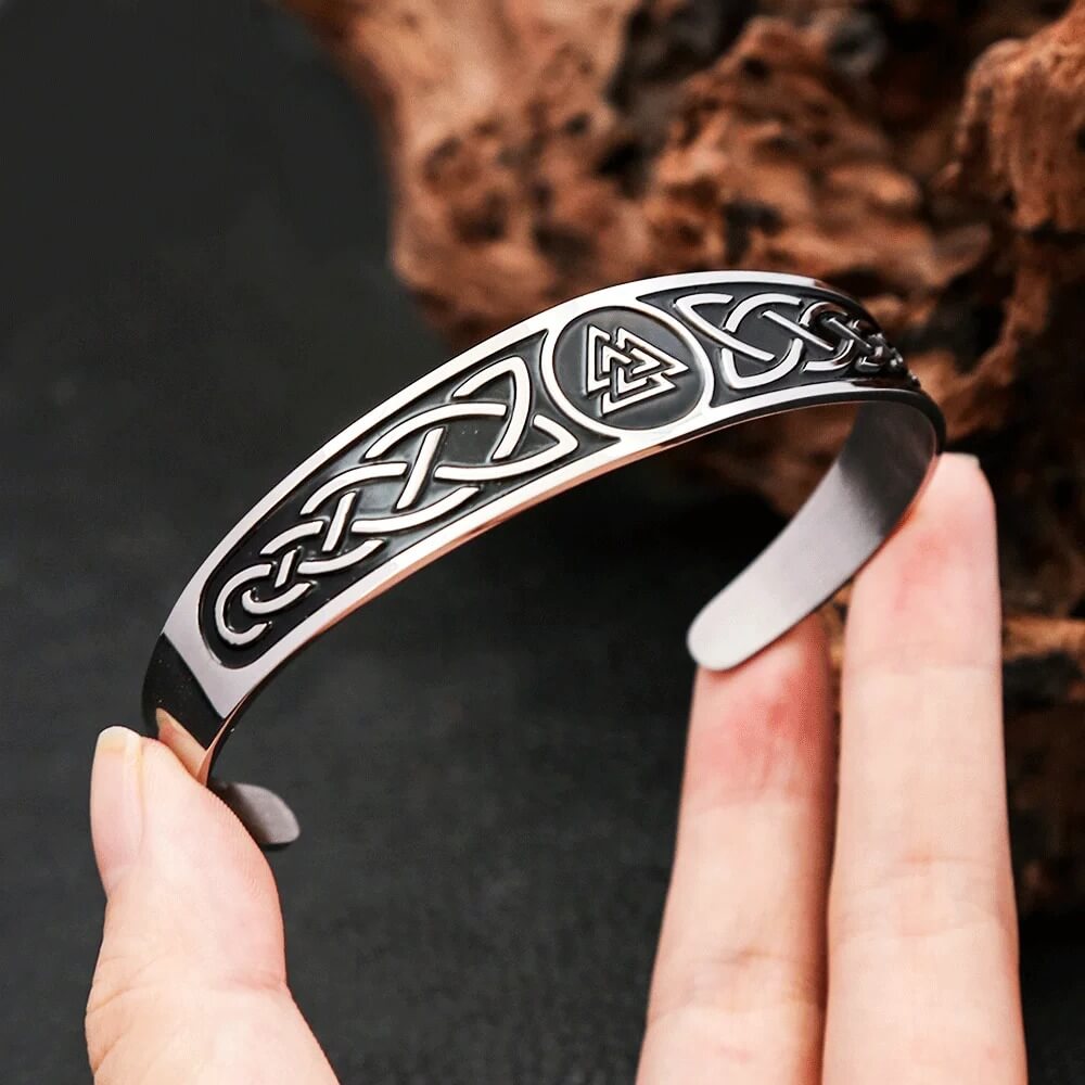 Viking Valknut Celtic Knot Stainless Steel Cuff Bracelet