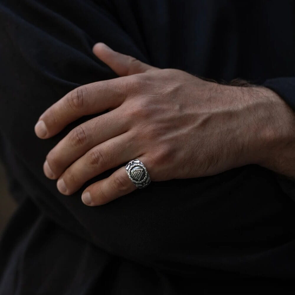 Viking Valknut Raven Silver Statement Ring
