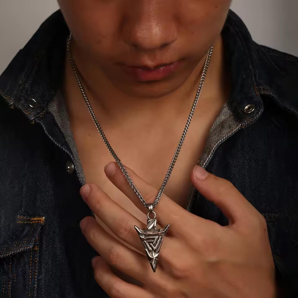 Viking Valknut Spearhead Pendant Necklace | Tyr Symbol