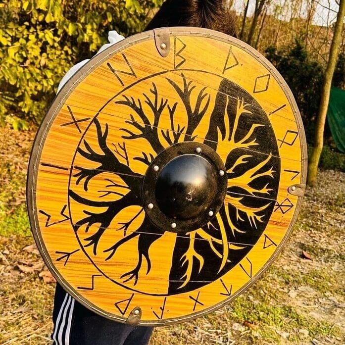 Viking Wooden Shield | 22-Inch Yggdrasil Tree Design
