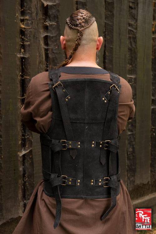 Viking Armor (Black) - Norse Leather Lamellar Cuirass - Adjustable