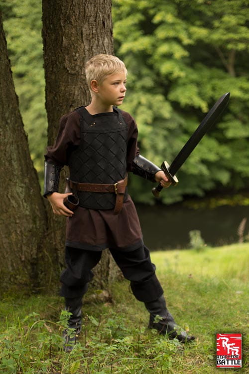 Viking Armor (Black) - Norse Leather Lamellar Cuirass - Adjustable