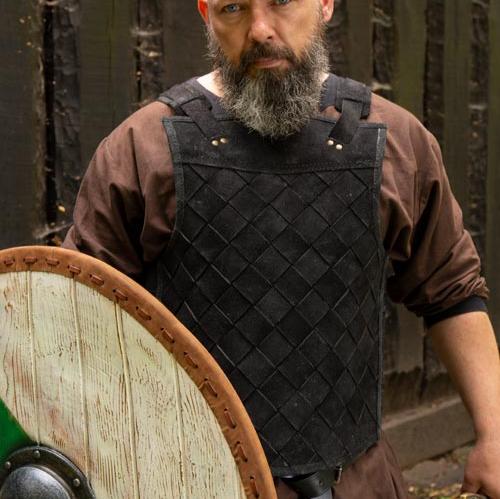 Viking Armor (Black) - Norse Leather Lamellar Cuirass - Adjustable
