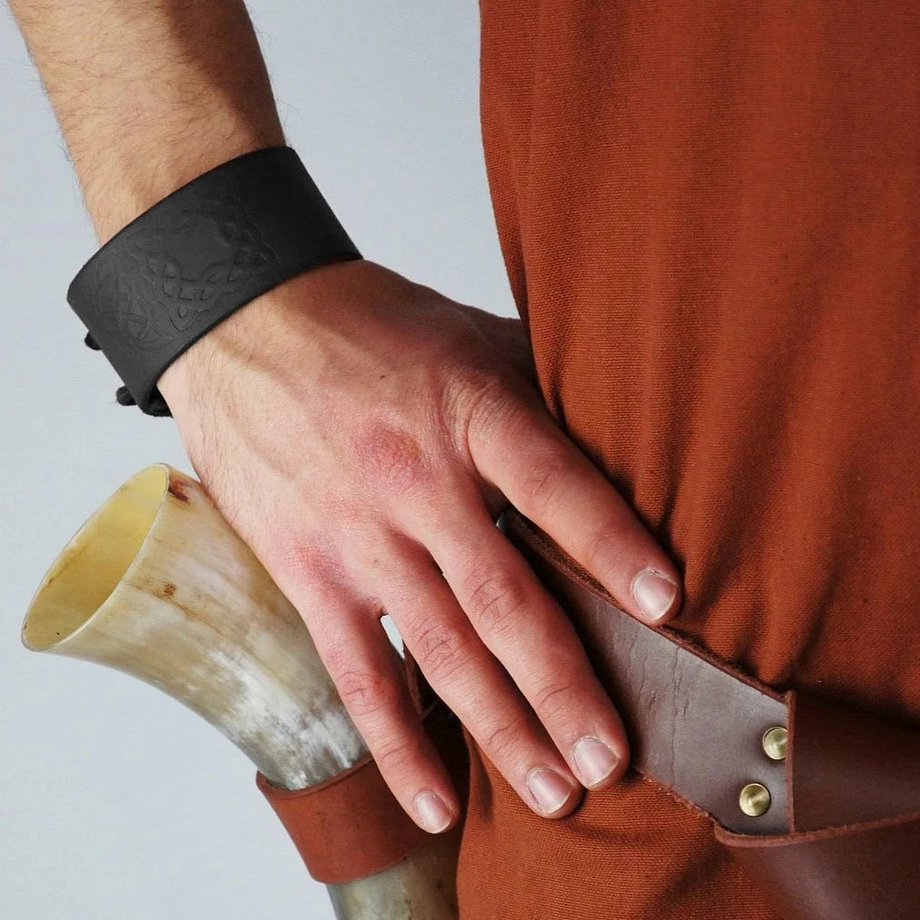 Embossed Celtic Leather Bracelet | Durable Adjustable Design