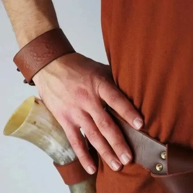 Embossed Leather Bracelet | Durable Adjustable Design-2-Viking Warrior