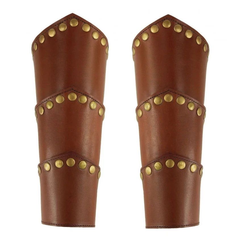 Brown Leather Viking Arm Bracer | Rugged Rivets &amp; Adjustable Straps