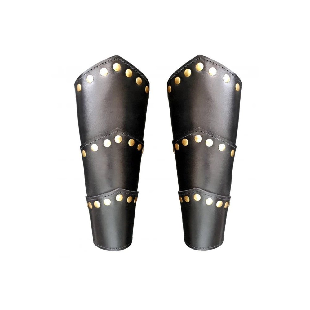 Black Leather Viking Arm Bracer | Rugged Rivets &amp; Adjustable Straps