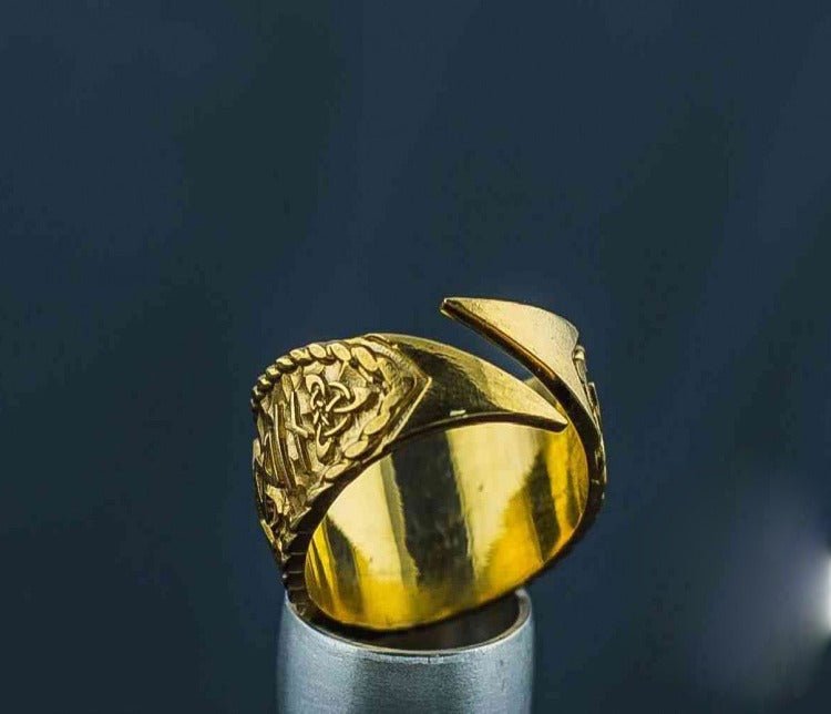 14K Gold Black Sun Ring with HAIL ODIN Runes Viking Jewelry-4