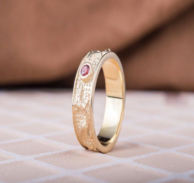 14K Gold Ring with Dragon and Red Cubic Zirconia Jewelry-4