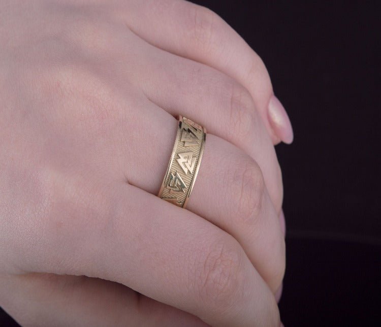 14K Gold Valknut Symbol Norse Ring-4