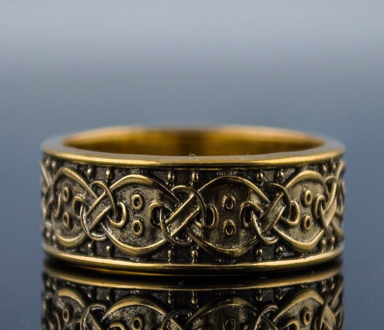 14K Gold Viking Ring with Scandinavian Ornament Unique Jewelry-2
