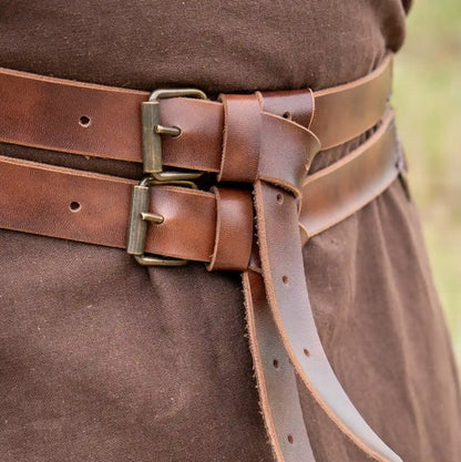 Brown Viking Belt | Twin Strap Faux Leather Medieval Waist Belt