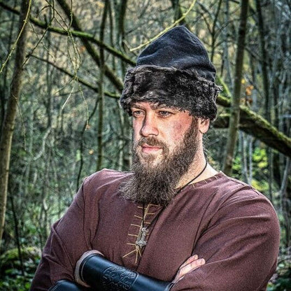 Black Cotton Viking Cap with Fur Trim | Norse Reenactment Gear-1-Viking Warrior