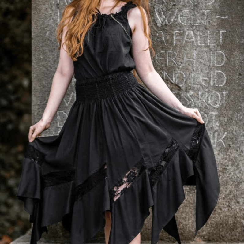 Black Viking Skirt | Flowing Silhouette with Lace Detailing