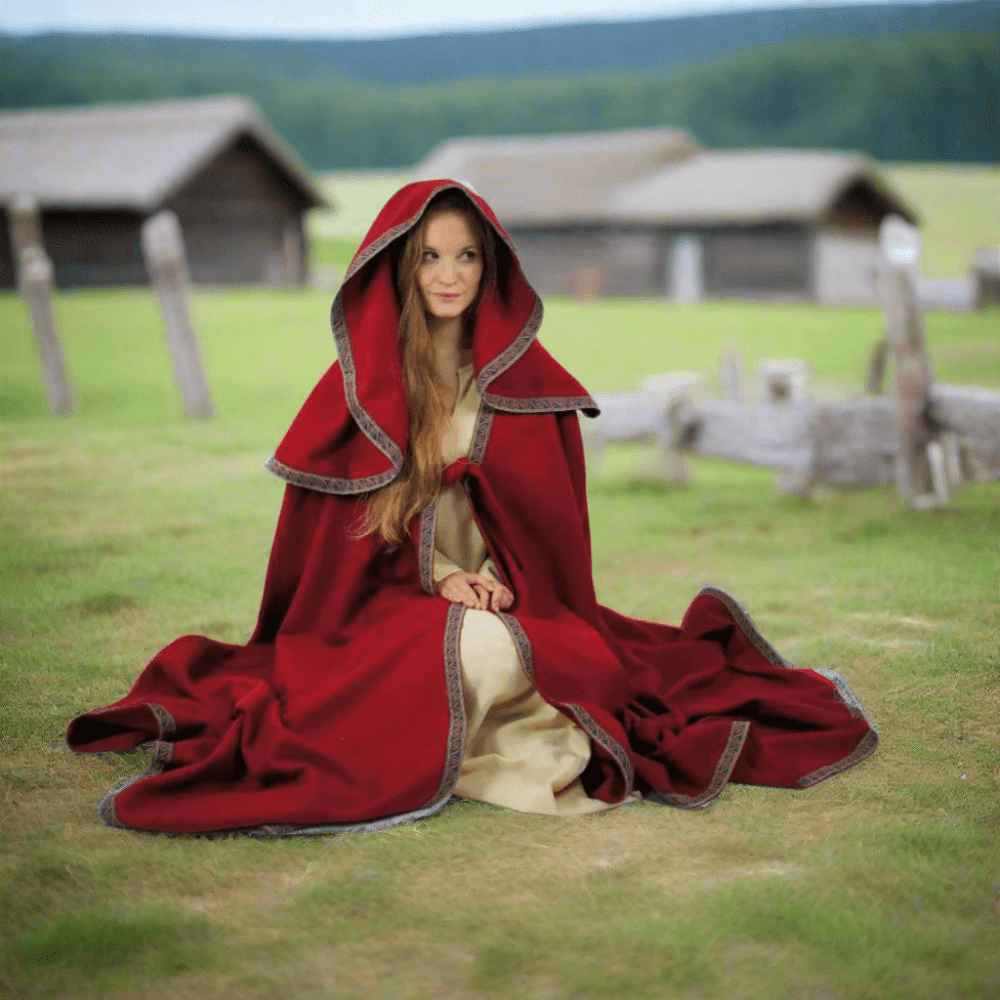 Viking Wool Cloak with Long Hood | Hand-Stitched Embroidery-2-Viking Warrior