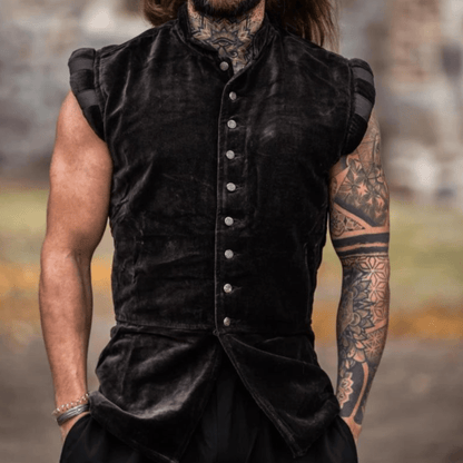 Brown Sleeveless Viking Vest | Velvet with Button Closure-3-Viking Warrior