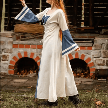 Viking Dress - Long Sleeves in Natural and Blue with Lacing-3-Viking Warrior