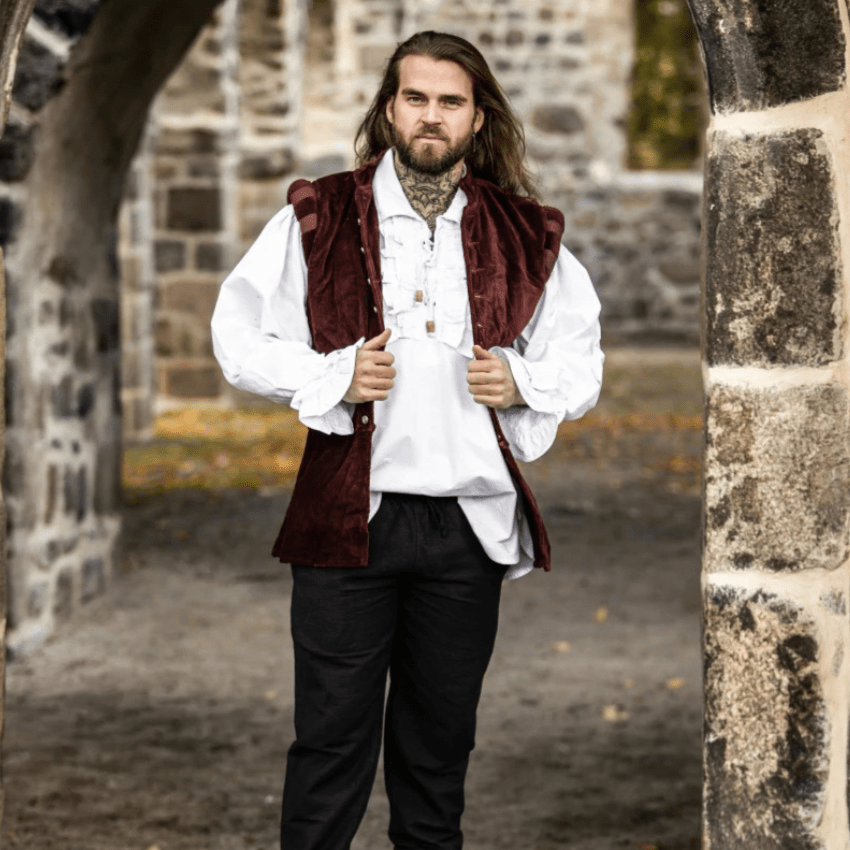Red Sleeveless Viking Vest | Velvet with Button Closure-7-Viking Warrior