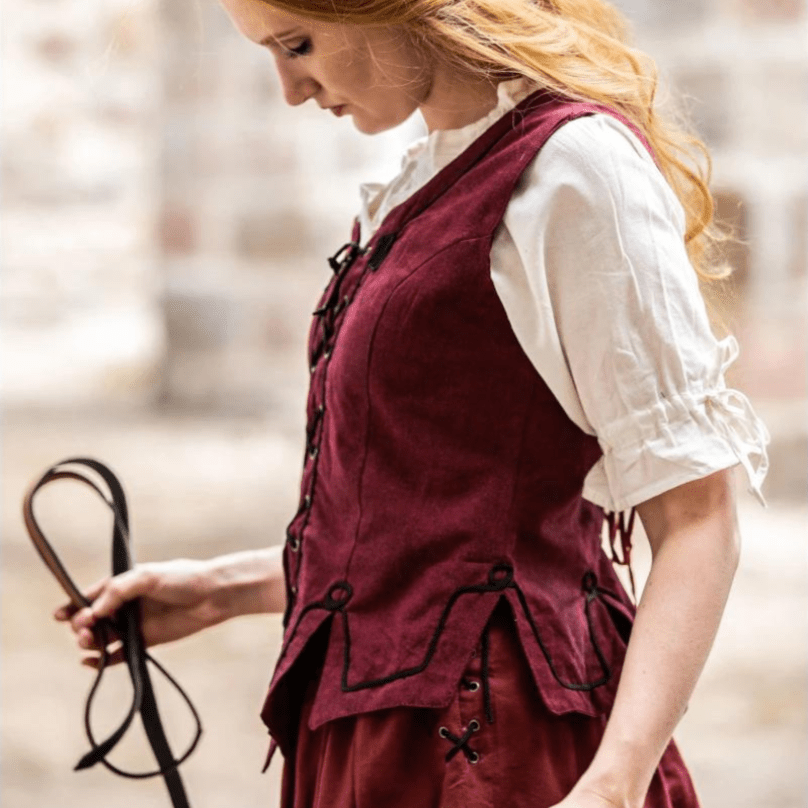 Red Bodice with Lace and Embroidery | Full Front &amp; Back Lacing