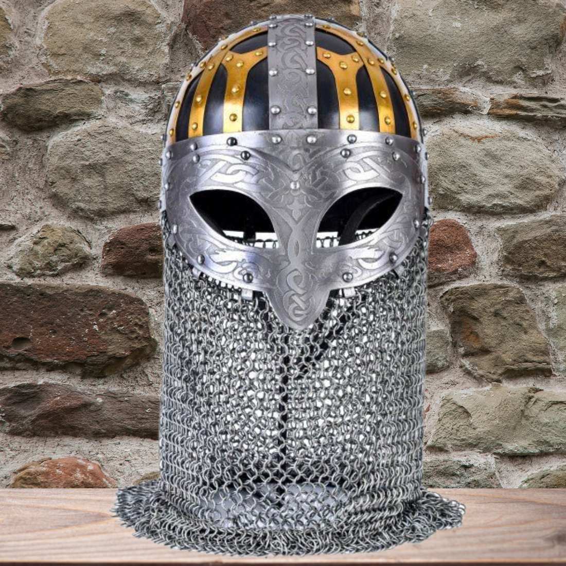 Viking Helmet - Full Face Steel Chainmail Helmet